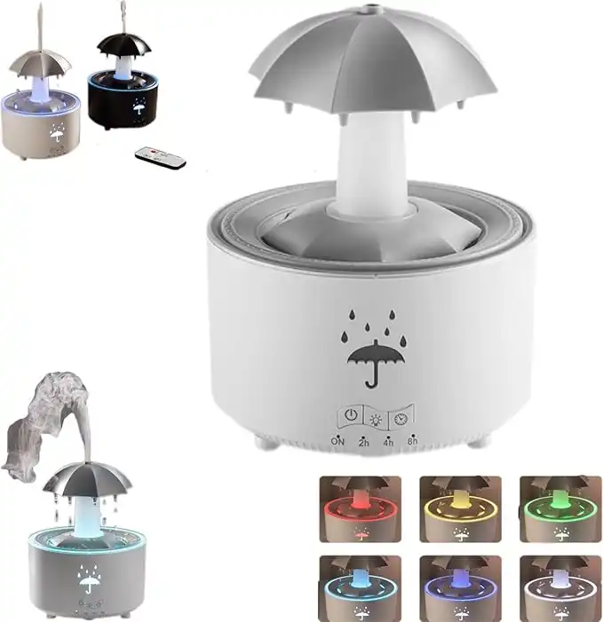 Rain humidifier,Umbrella Diffuser with Rain Effect,7-Color Led Rotating Aroma Diffuser with Remote